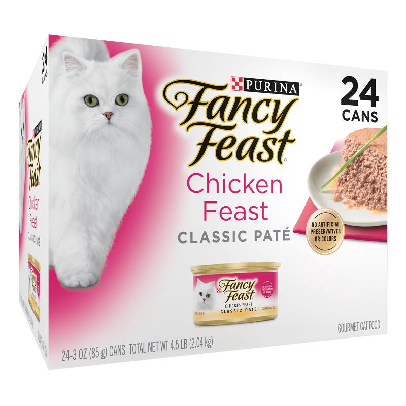 slide 4 of 7, Purina Fancy Feast Chicken Feast Classic Paté Chicken Flavor Wet Cat Food Cans - 3oz/24ct Pack, 24 ct; 3 oz