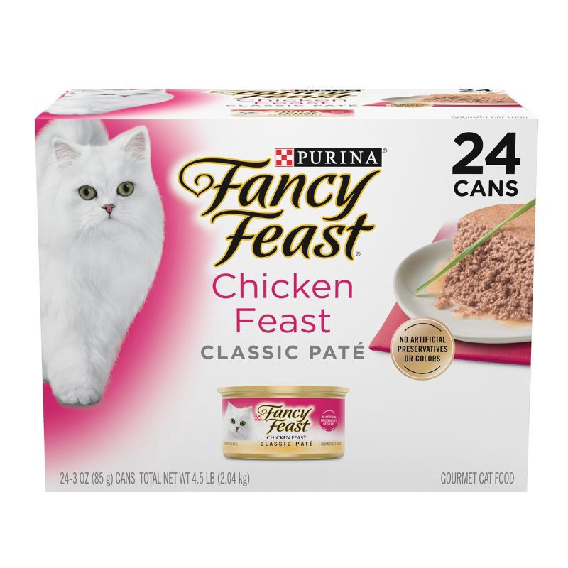 slide 1 of 8, Purina Fancy Feast Chicken Feast Classic Paté Chicken Flavor Wet Cat Food Cans - 3oz/24ct Pack, 24 ct; 3 oz