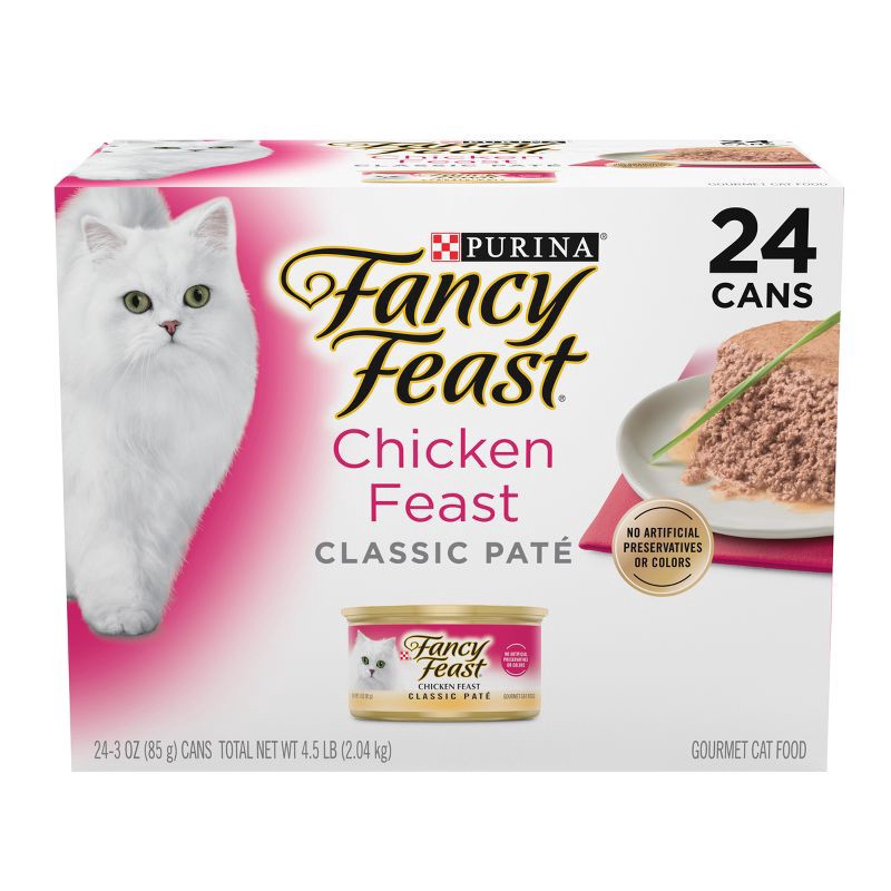 slide 1 of 7, Purina Fancy Feast Chicken Feast Classic Paté Chicken Flavor Wet Cat Food Cans - 3oz/24ct Pack, 24 ct; 3 oz