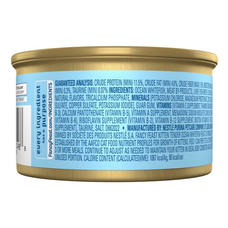 slide 2 of 10, Purina Fancy Feast Classic Paté Gourmet Wet Cat Food Tender Ocean White Fish Feast Kitten - 3oz, 3 oz