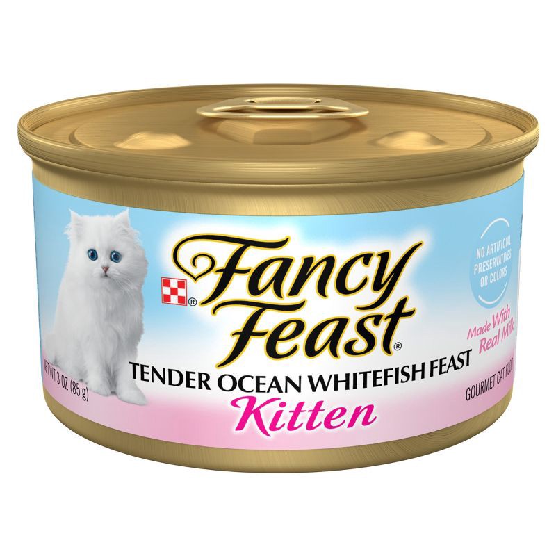 slide 1 of 10, Purina Fancy Feast Classic Paté Gourmet Wet Cat Food Tender Ocean White Fish Feast Kitten - 3oz, 3 oz