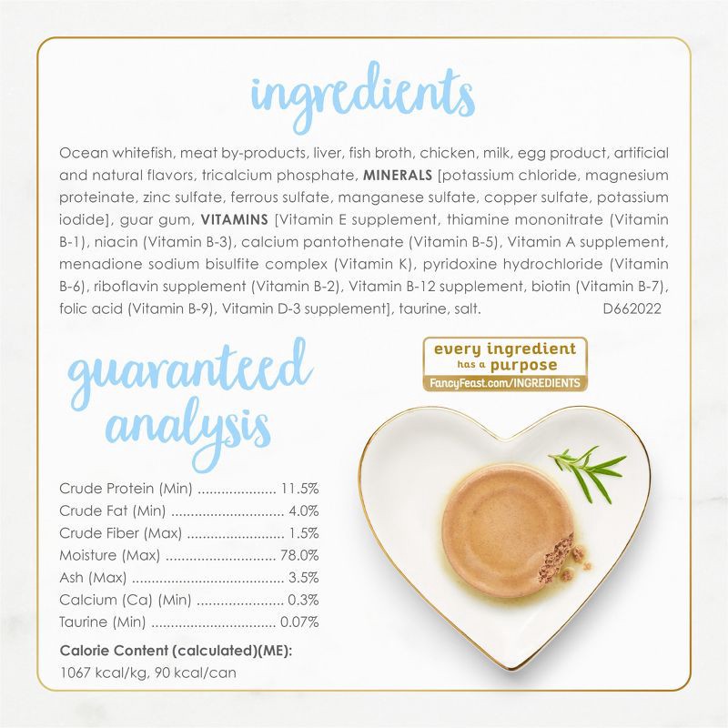 slide 7 of 10, Purina Fancy Feast Classic Paté Gourmet Wet Cat Food Tender Ocean White Fish Feast Kitten - 3oz, 3 oz