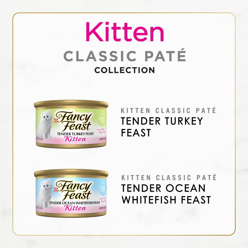 slide 4 of 12, Purina Fancy Feast Kitten Classic Paté Variety Pack Turkey & Fish Flavor Wet Cat Food Cans for Kittens - 3oz/12ct, 12 ct; 3 oz