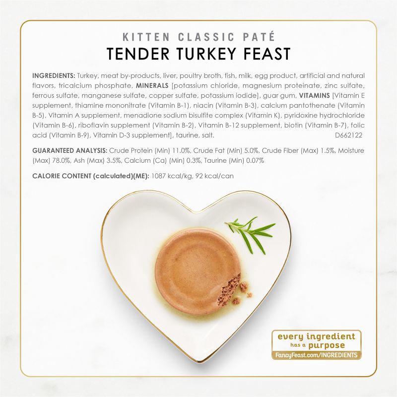 slide 8 of 12, Purina Fancy Feast Kitten Classic Paté Variety Pack Turkey & Fish Flavor Wet Cat Food Cans for Kittens - 3oz/12ct, 12 ct; 3 oz