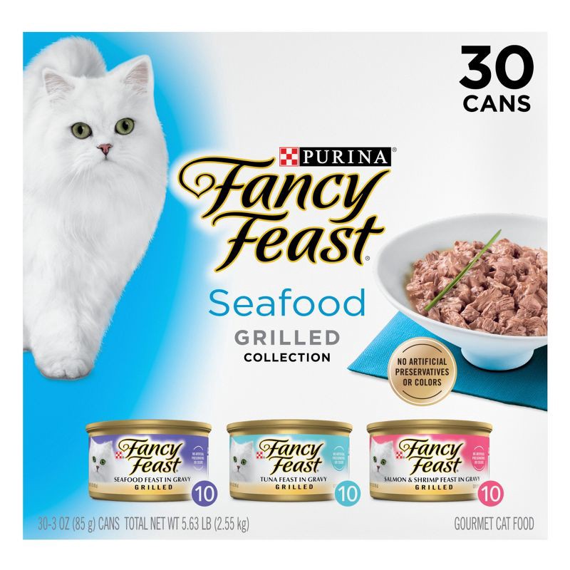 slide 2 of 11, Purina Fancy Feast Variety Pack Seafood, Fish, Tuna & Salmon Wet Cat Food Cans - 3oz/30ct, 3 oz, 30 ct