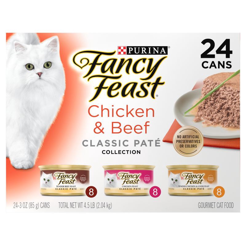 slide 3 of 8, Purina Fancy Feast Classic Paté Gourmet Wet Cat Food Chicken & Beef - 3oz/24ct Variety Pack, 24 ct; 3 oz