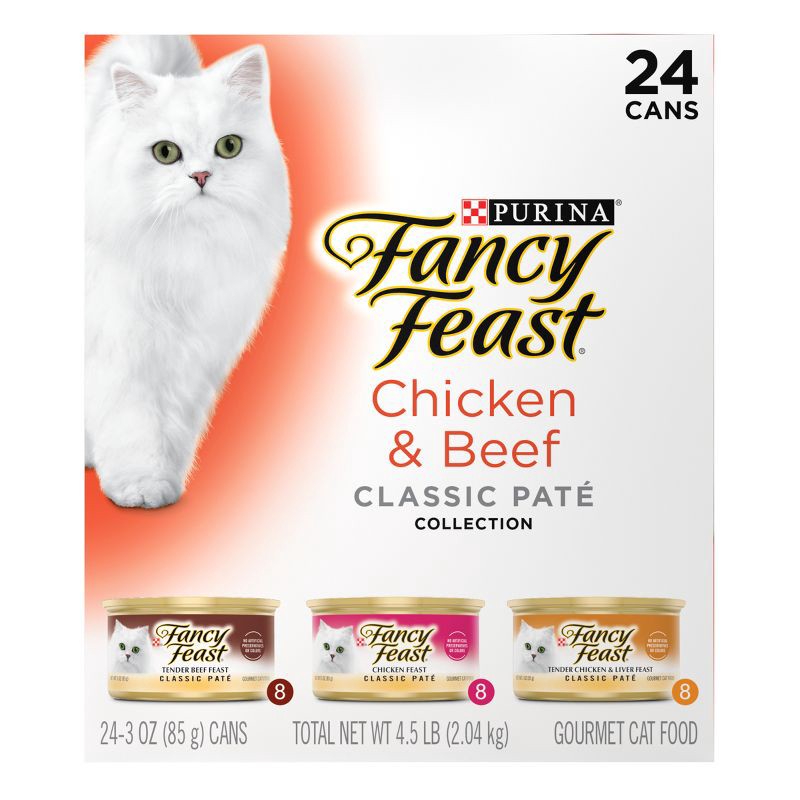 slide 5 of 8, Purina Fancy Feast Classic Paté Gourmet Wet Cat Food Chicken & Beef - 3oz/24ct Variety Pack, 24 ct; 3 oz