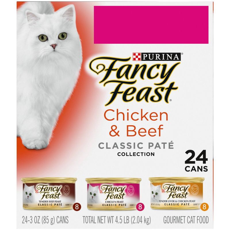 slide 6 of 8, Purina Fancy Feast Classic Paté Gourmet Wet Cat Food Chicken & Beef - 3oz/24ct Variety Pack, 24 ct; 3 oz