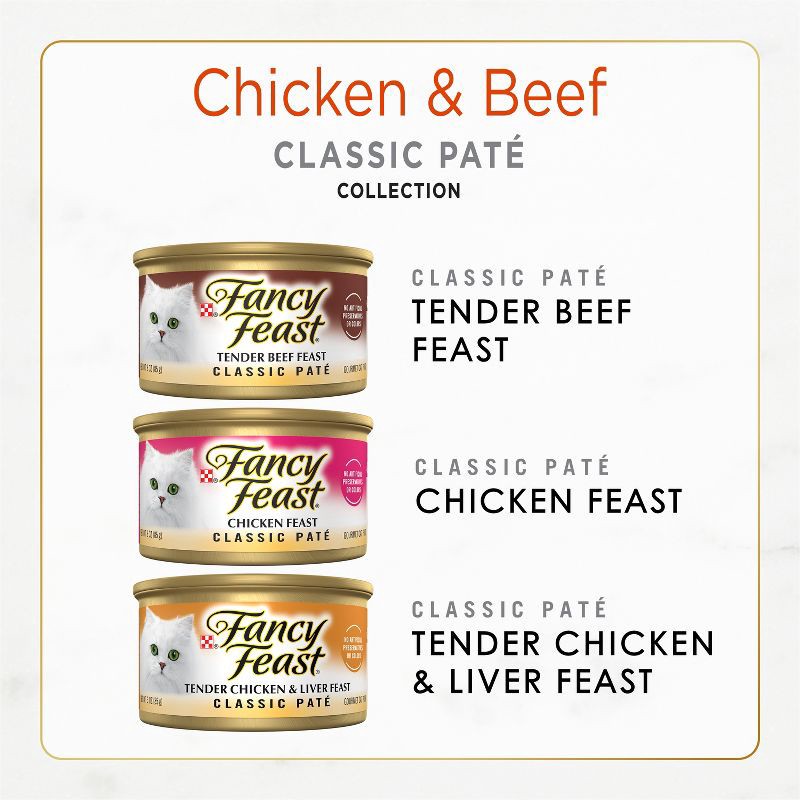 slide 8 of 8, Purina Fancy Feast Classic Paté Gourmet Wet Cat Food Chicken & Beef - 3oz/24ct Variety Pack, 24 ct; 3 oz