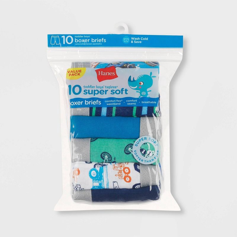 slide 2 of 4, Hanes Toddler Boys' 10pk Boxer Briefs - Colors May Vary 4T: Cotton, Tagless, Pull-On, Breathable, Machine Washable, 10 ct