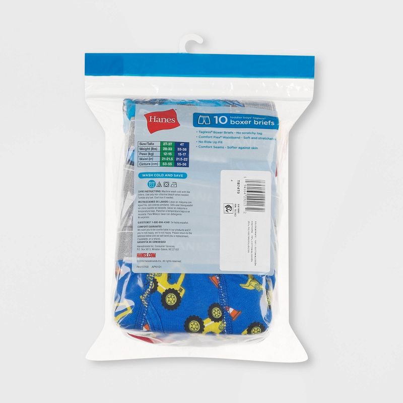 slide 3 of 4, Hanes Toddler Boys' 10pk Boxer Briefs - Colors May Vary 4T: Cotton, Tagless, Pull-On, Breathable, Machine Washable, 10 ct