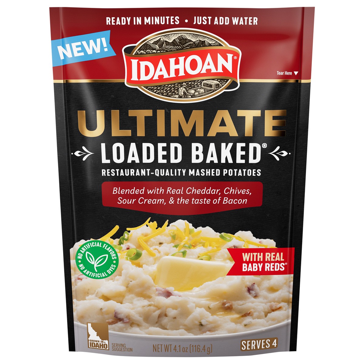 slide 1 of 14, Idahoan Ultimate Loaded Baked Restaurant Quality Mashed Potatoes 4.1 Ounces, 4.1 oz