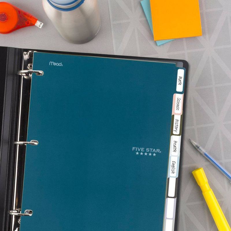 slide 4 of 12, 8ct Mead Five Star 3-hole Punched Color Pop Reversible Tab Divider Set: Multicolor Polypropylene Filing Accessories, 8 ct