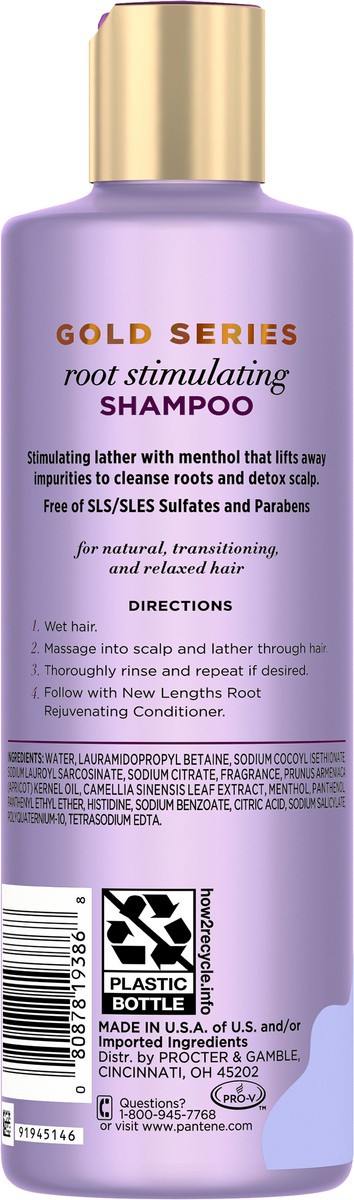 slide 3 of 3, Pantene Gold Series New Lengths Root Stimulating Shampoo with Apricot Oil & Green Tea, Cleanses & Awakens, for Natural, Textured, Curly, Coily Hair, Sulfate-Free, Paraben Free, Dye Free, from Pantene, Ready for Growth? 8.5 FL OZ (251mL), 8.5 fl oz