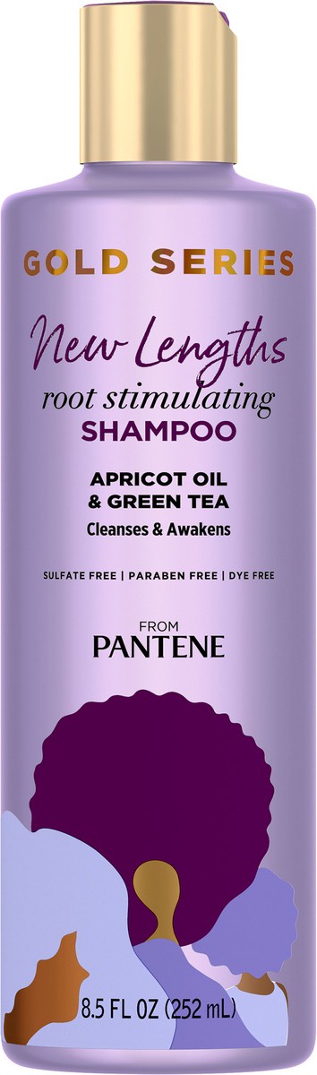 slide 2 of 3, Pantene Gold Series New Lengths Root Stimulating Shampoo with Apricot Oil & Green Tea, Cleanses & Awakens, for Natural, Textured, Curly, Coily Hair, Sulfate-Free, Paraben Free, Dye Free, from Pantene, Ready for Growth? 8.5 FL OZ (251mL), 8.5 fl oz
