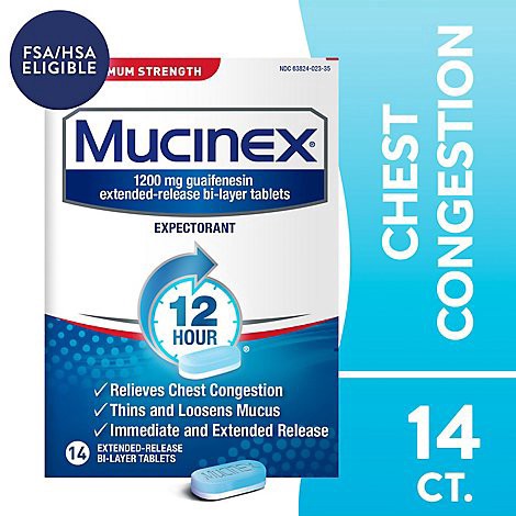 slide 1 of 1, Mucinex Expectorant Chest Congestion 12 Hour Relief Extended Release Tablets - 14 Count, 14 ct
