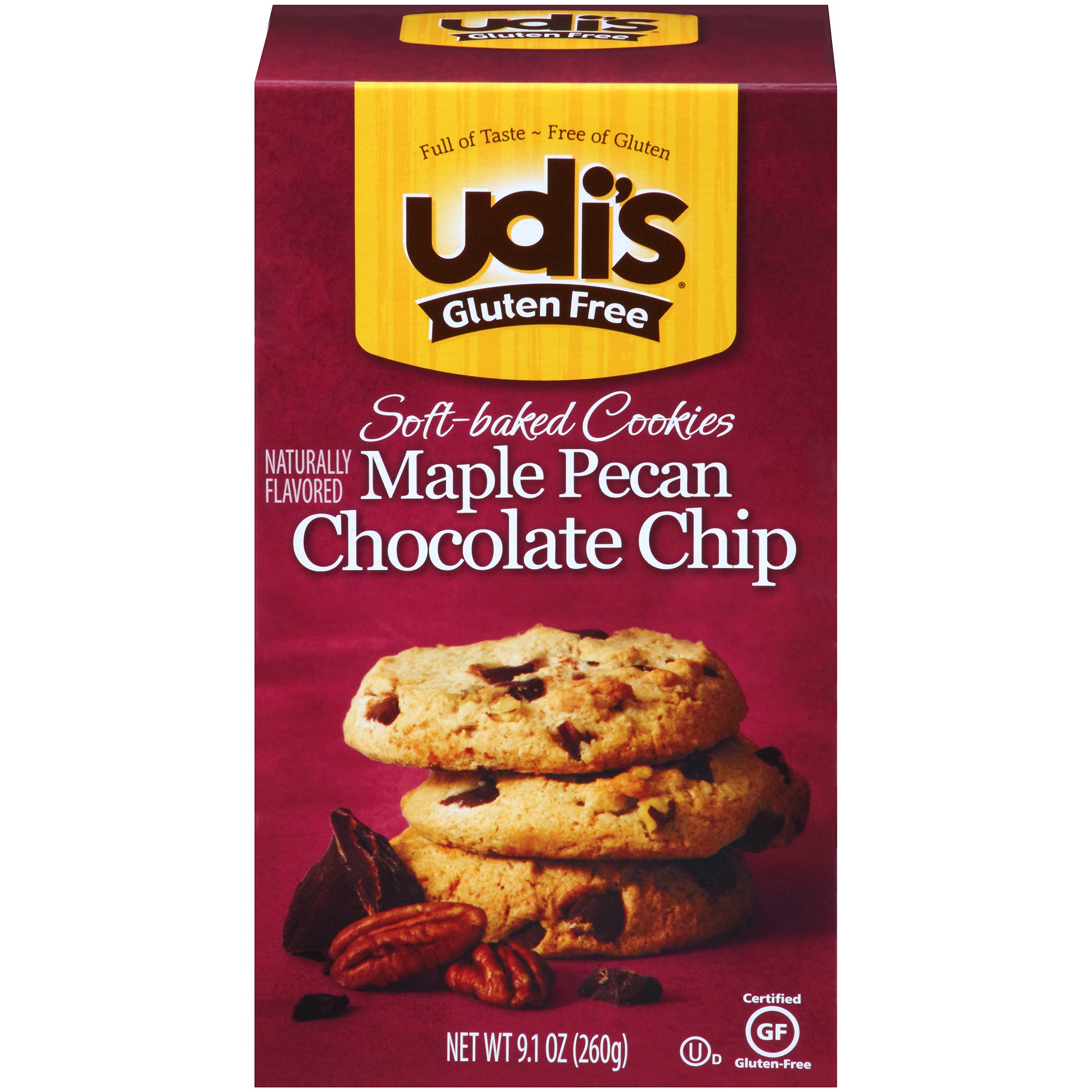 slide 1 of 5, Udi's Gluten Free Soft-Baked Maple Pecan Chocolate Chip Cookies, 9.1 oz., 9.1 oz