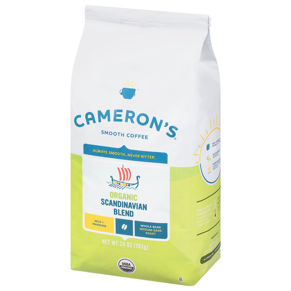 slide 9 of 12, Cameron's Organic Medium-Dark Roast Whole Bean Smooth Scandinavian Blend Coffee 28 oz, 28 oz