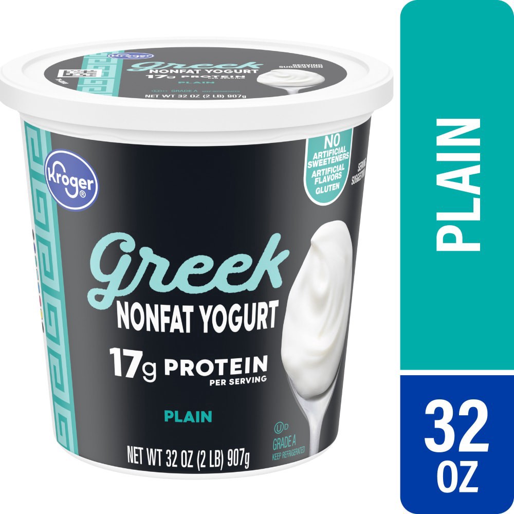slide 1 of 3, Kroger Strained Greek Non Fat Plain Yogurt, 32 oz