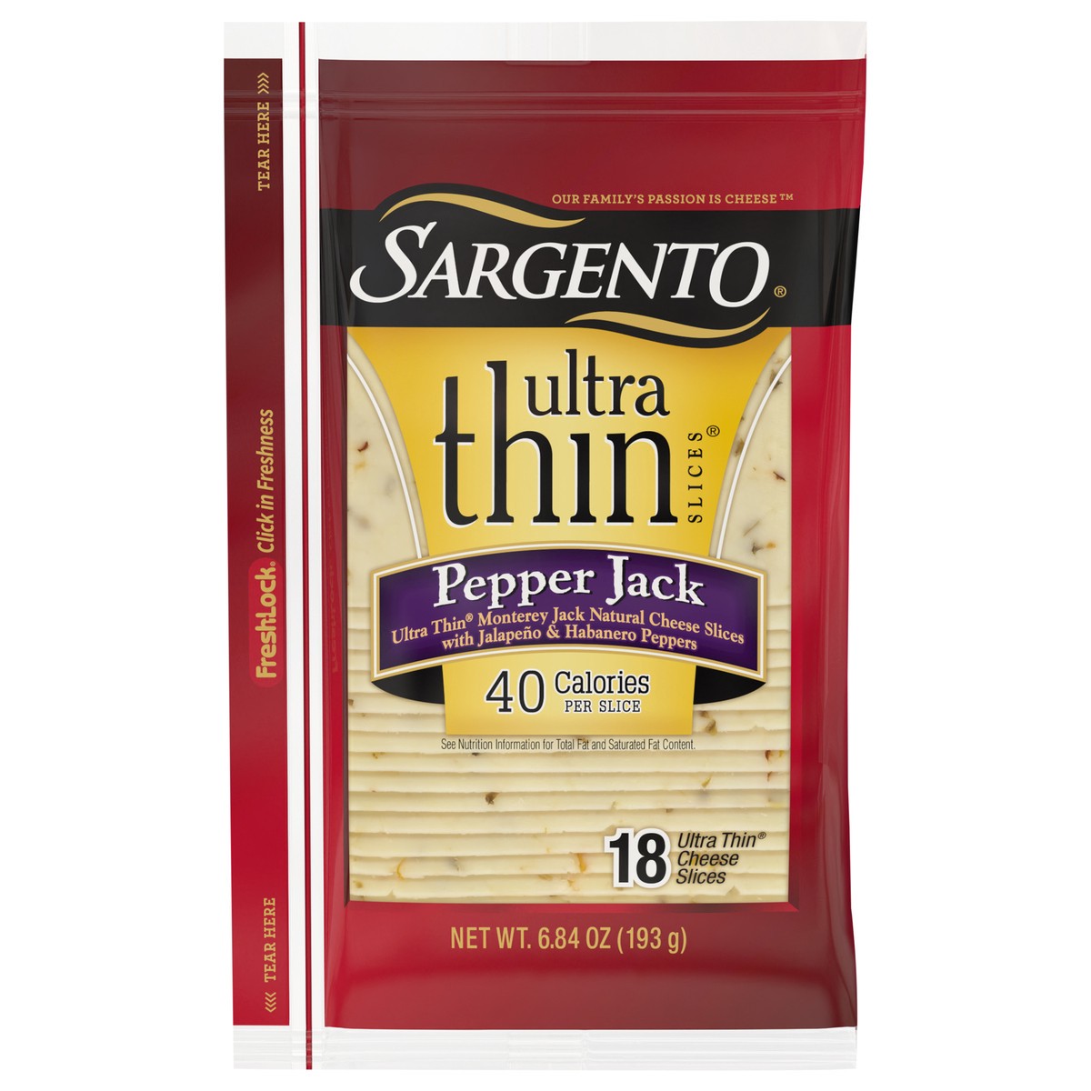 slide 1 of 7, Sargento Pepper Jack Natural Cheese Ultra Thin Slices, 6.84 oz., 18 slices, 6.84 oz