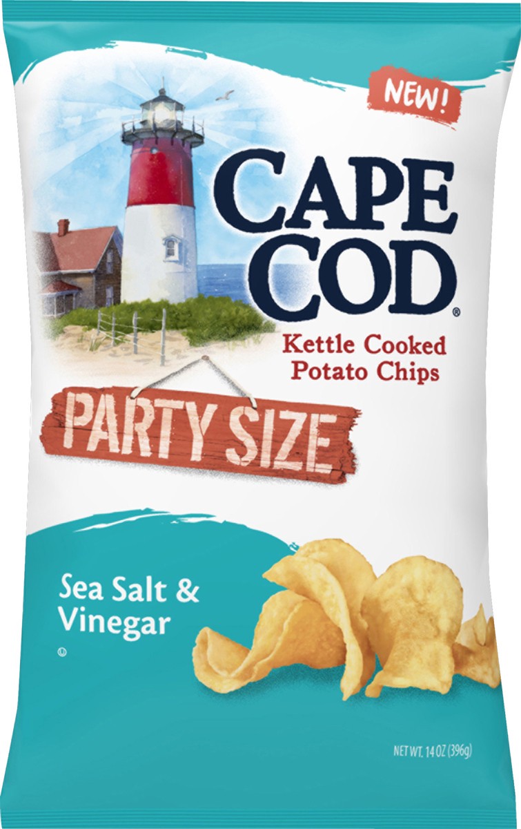 slide 3 of 3, Cape Cod Potato Chips, Sea Salt & Vinegar Kettle Cooked Chips, 14 Oz Party Size, 14 oz