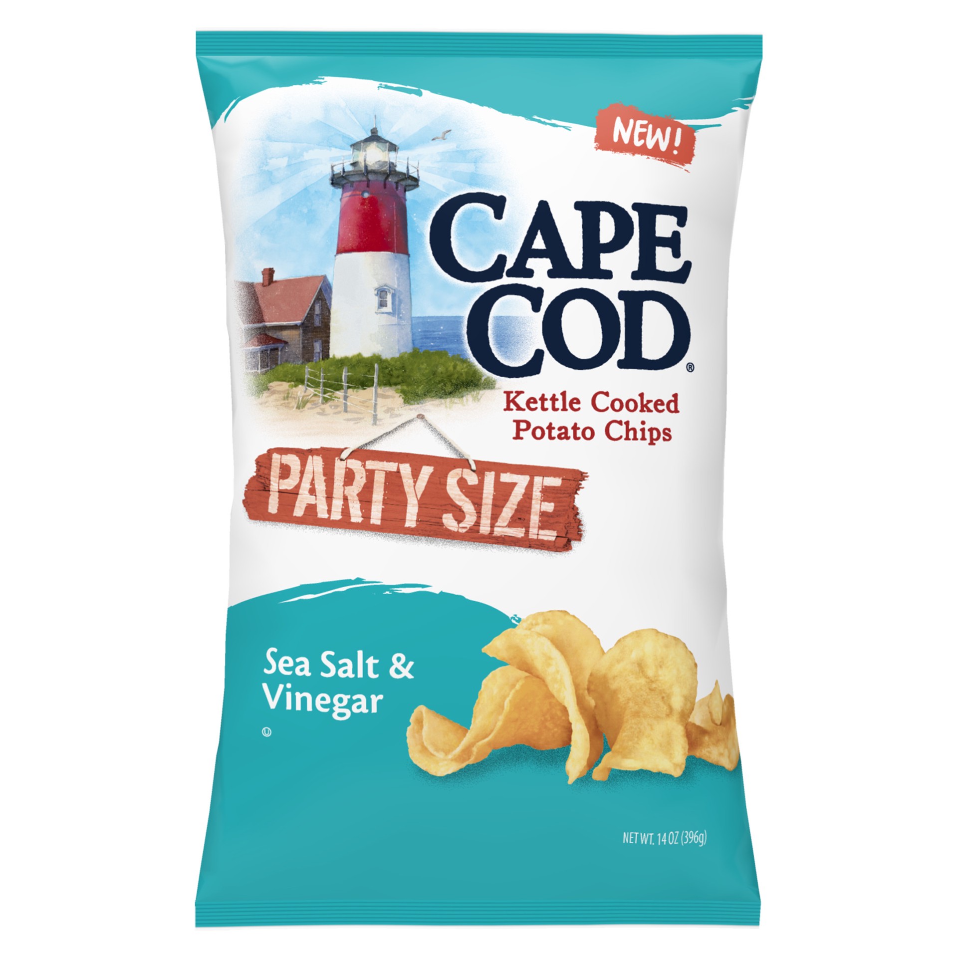 slide 1 of 3, Cape Cod Potato Chips, Sea Salt & Vinegar Kettle Cooked Chips, 14 Oz Party Size, 14 oz