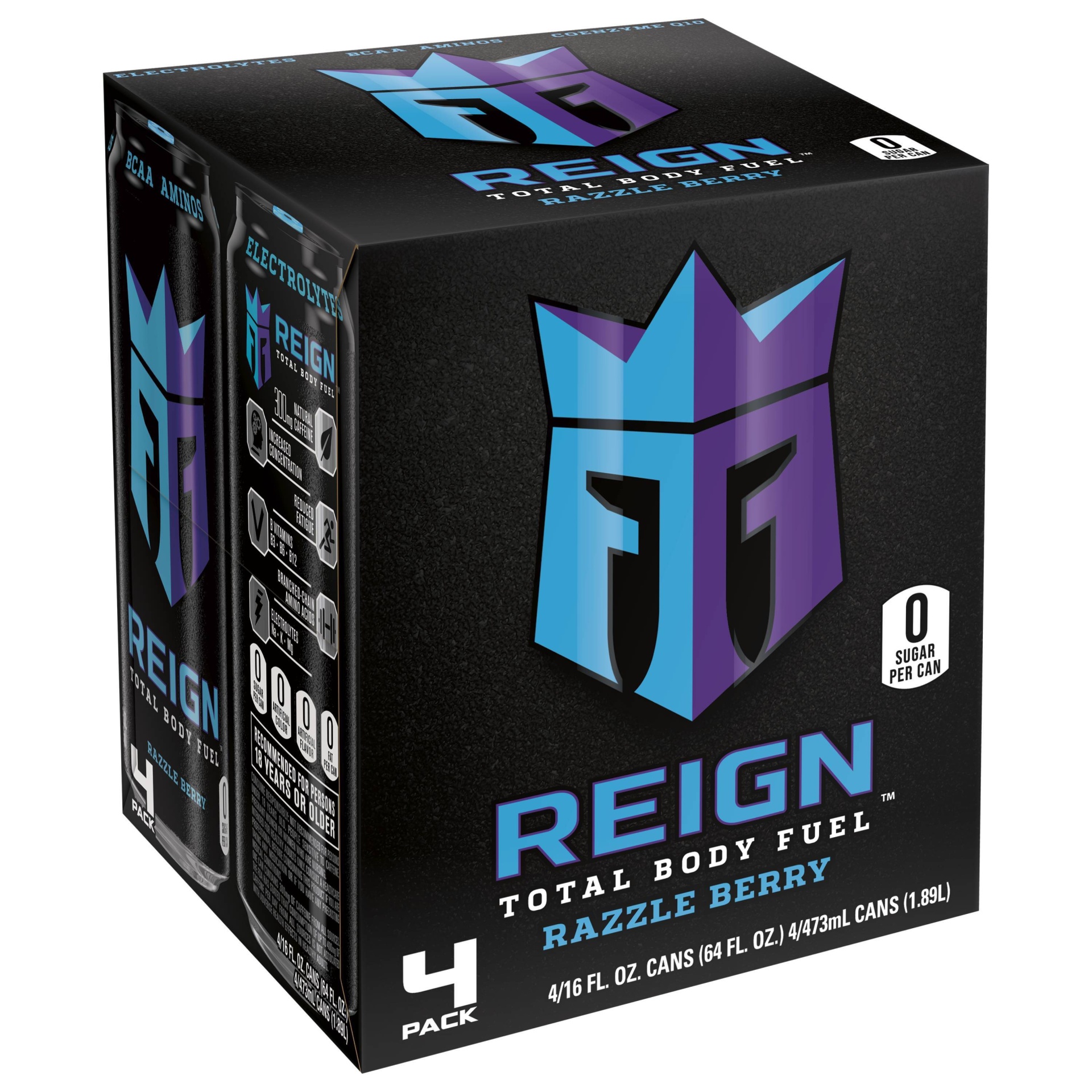 slide 1 of 3, Reign Razzle Berry Energy Drink, 4 ct, 16 fl oz