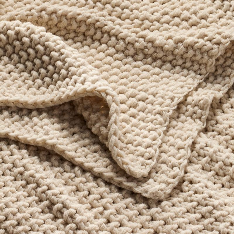 slide 3 of 6, Full/Queen Chunky Knit Bed Blanket Natural - Casaluna™: Acrylic Sweater Knit, Year Round Comfort, Machine Washable, 1 ct