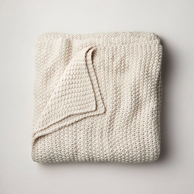slide 1 of 4, Full/Queen Chunky Knit Bed Blanket Natural - Casaluna™, 1 ct