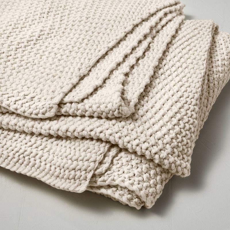 slide 3 of 4, King Chunky Knit Bed Blanket Natural - Casaluna™: Acrylic Sweater Knit, Machine Washable, All Ages, 1 ct