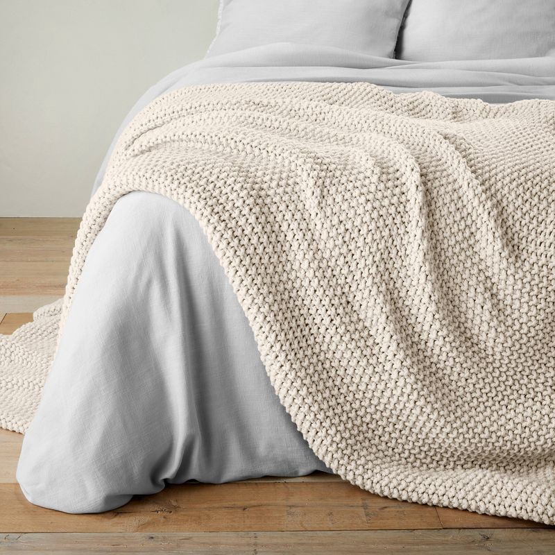 slide 4 of 4, King Chunky Knit Bed Blanket Natural - Casaluna™: Acrylic Sweater Knit, Machine Washable, All Ages, 1 ct