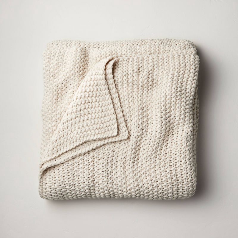 slide 1 of 4, King Chunky Knit Bed Blanket Natural - Casaluna™: Acrylic Sweater Knit, Machine Washable, All Ages, 1 ct
