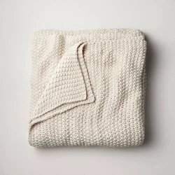 King Chunky Knit Bed Blanket Natural - Casaluna™: Acrylic Sweater Knit, Machine Washable, All Ages