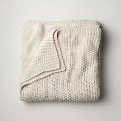 King Chunky Knit Bed Blanket Natural - Casaluna™: Acrylic Sweater Knit, Machine Washable, All Ages