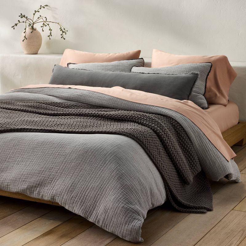 slide 2 of 6, Full/Queen Chunky Knit Bed Blanket Dark Gray - Casaluna™: Acrylic, Sweater Knit, Machine Washable, 1 ct