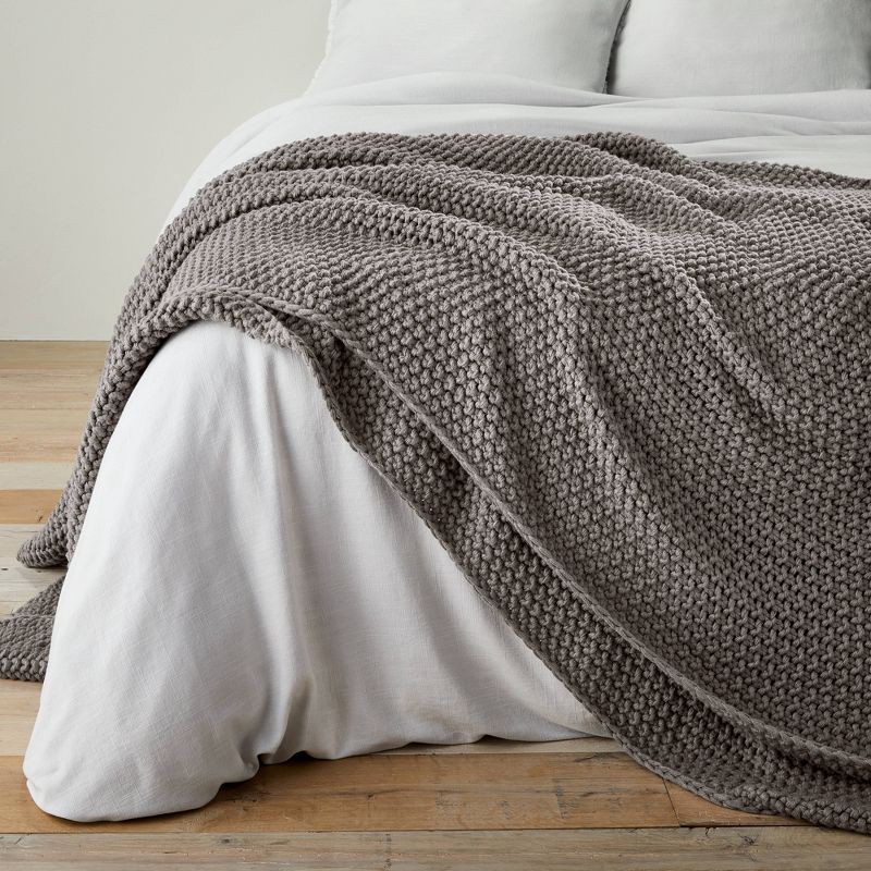 slide 3 of 4, Full/Queen Chunky Knit Bed Blanket Dark Gray - Casaluna™, 1 ct
