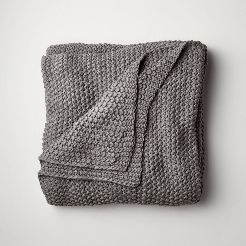 slide 1 of 4, Full/Queen Chunky Knit Bed Blanket Dark Gray - Casaluna™, 1 ct