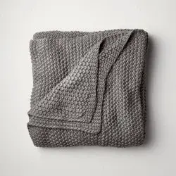Full/Queen Chunky Knit Bed Blanket Dark Gray - Casaluna™