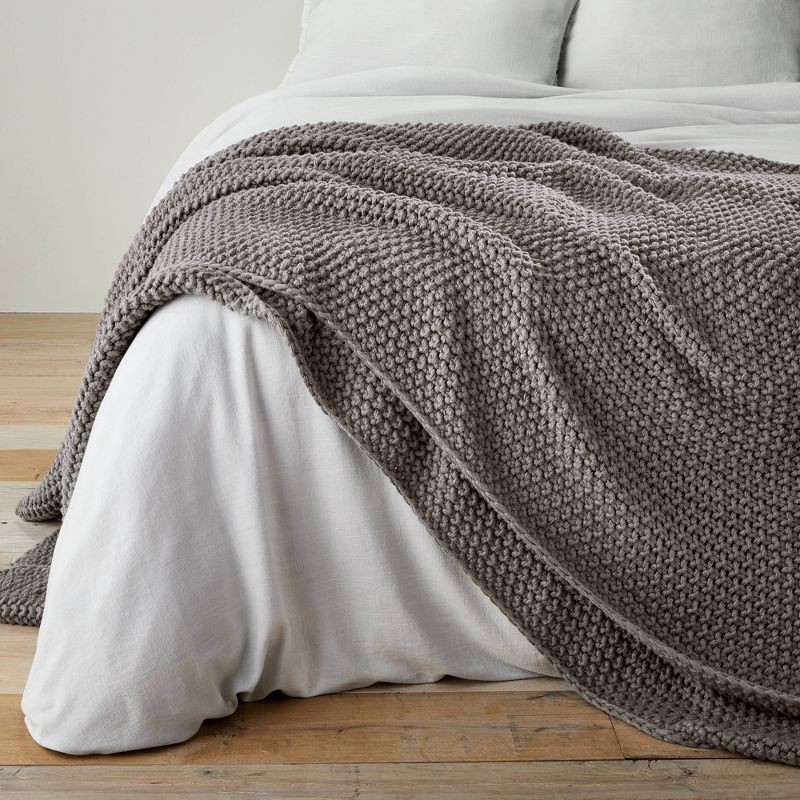 slide 3 of 4, King Chunky Knit Bed Blanket Dark Gray - Casaluna™: Acrylic Sweater Knit, Machine Washable, All Ages, 1 ct