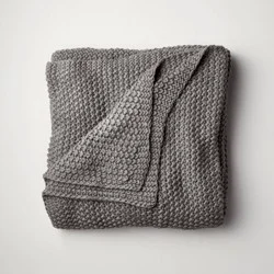 King Chunky Knit Bed Blanket Dark Gray - Casaluna™: Acrylic Sweater Knit, Machine Washable, All Ages