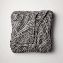 King Chunky Knit Bed Blanket Dark Gray - Casaluna™: Acrylic Sweater Knit, Machine Washable, All Ages