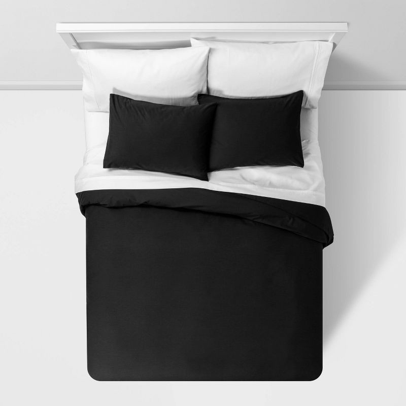 slide 2 of 4, Full/Queen Easy-Care Duvet Cover & Sham Set Black - Room Essentials, 1 ct