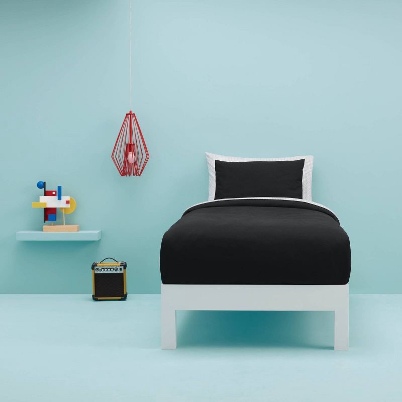 slide 3 of 4, Full/Queen Easy-Care Duvet Cover & Sham Set Black - Room Essentials, 1 ct