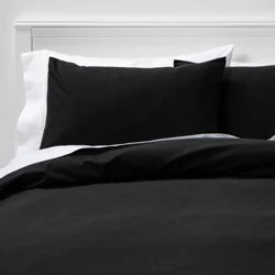 Full/Queen Easy-Care Duvet Cover & Sham Set Black - Room Essentials