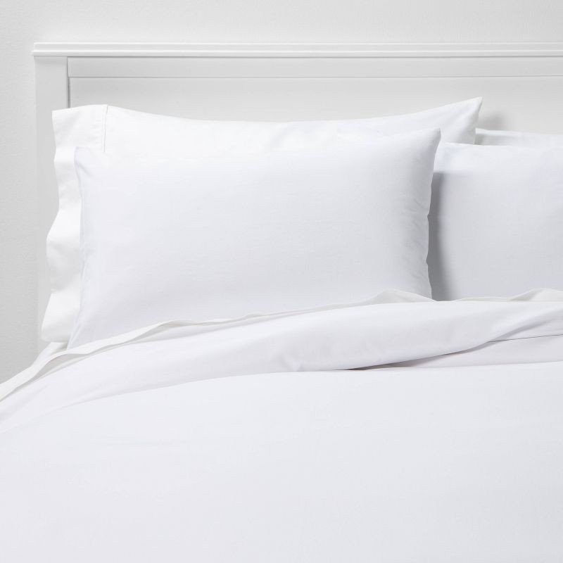 slide 1 of 3, Full/Queen Easy-Care Duvet Cover & Sham Set White - Room Essentials, 1 ct