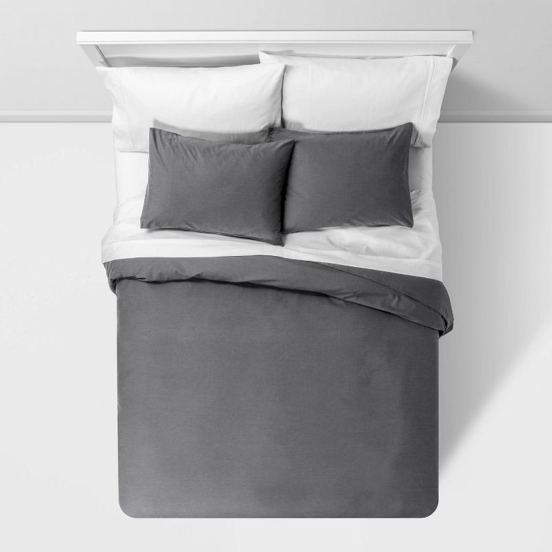 slide 3 of 3, King Easy-Care Duvet Cover & Sham Set Dark Gray - Room Essentials, 1 ct