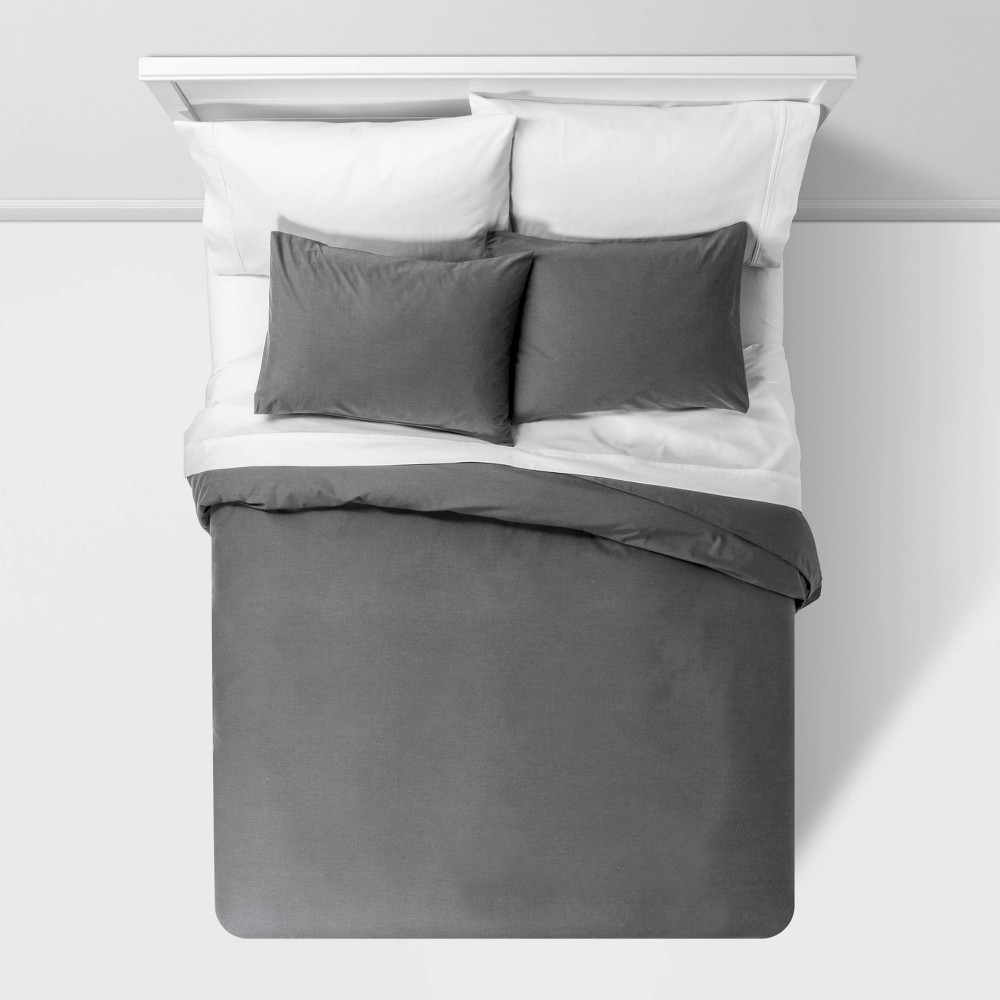 slide 2 of 3, King Easy-Care Duvet Cover & Sham Set Dark Gray - Room Essentials, 1 ct