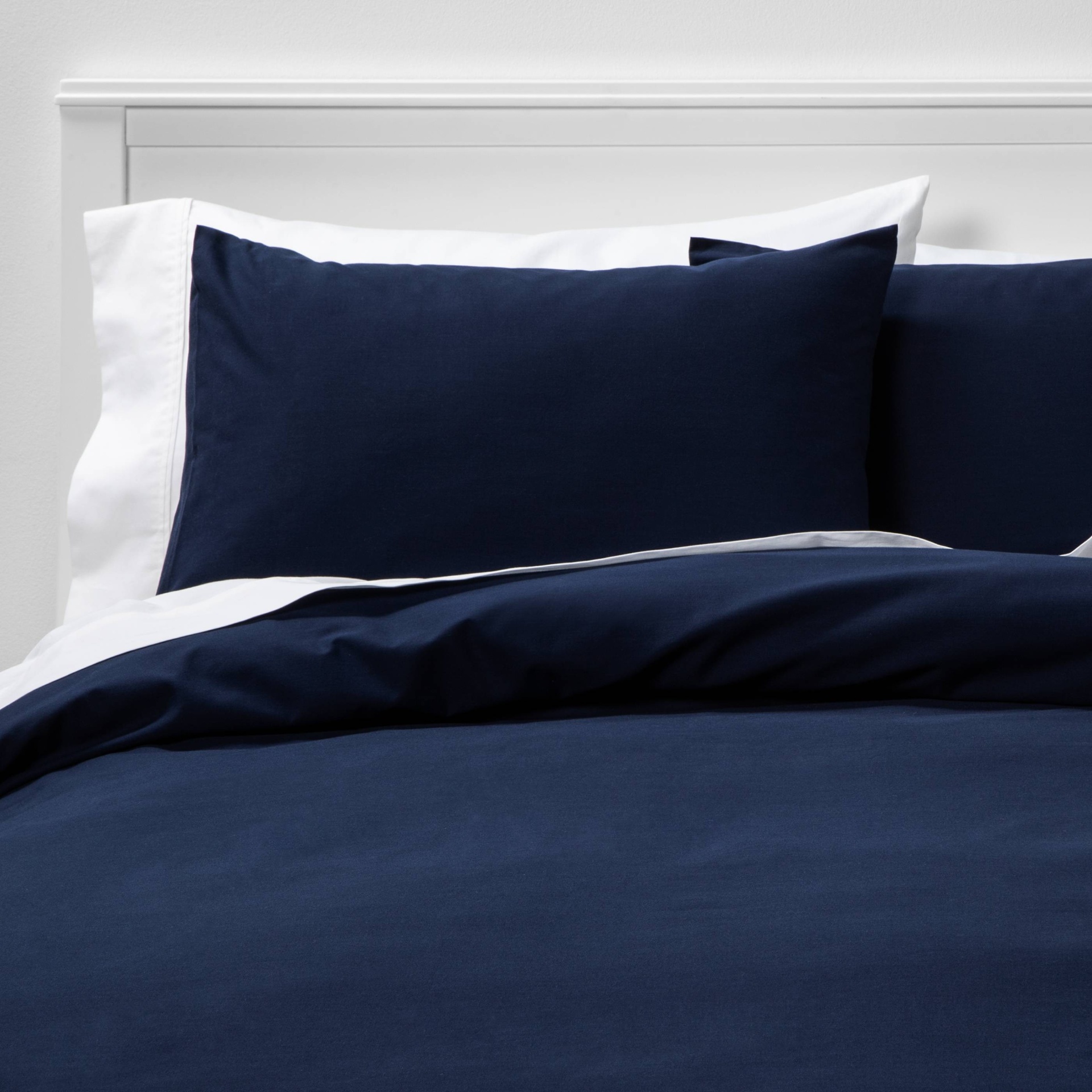 slide 1 of 3, King Easy-Care Duvet Cover & Sham Set Navy - Room Essentials, 1 ct