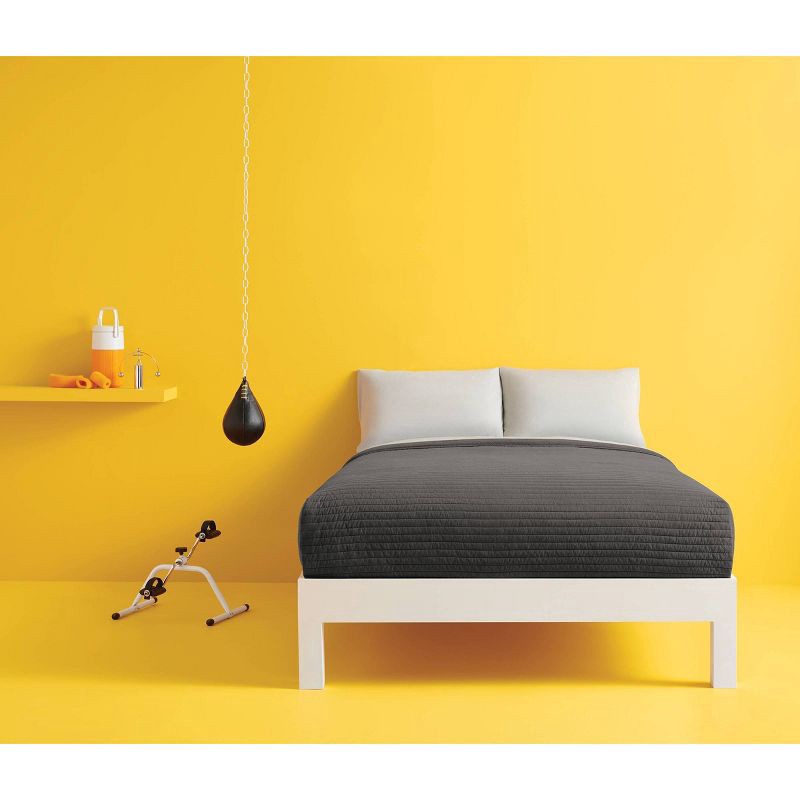 slide 4 of 5, Twin/Twin Extra Long Garment Washed Microfiber Quilt Charcoal - Room Essentials, 1 ct