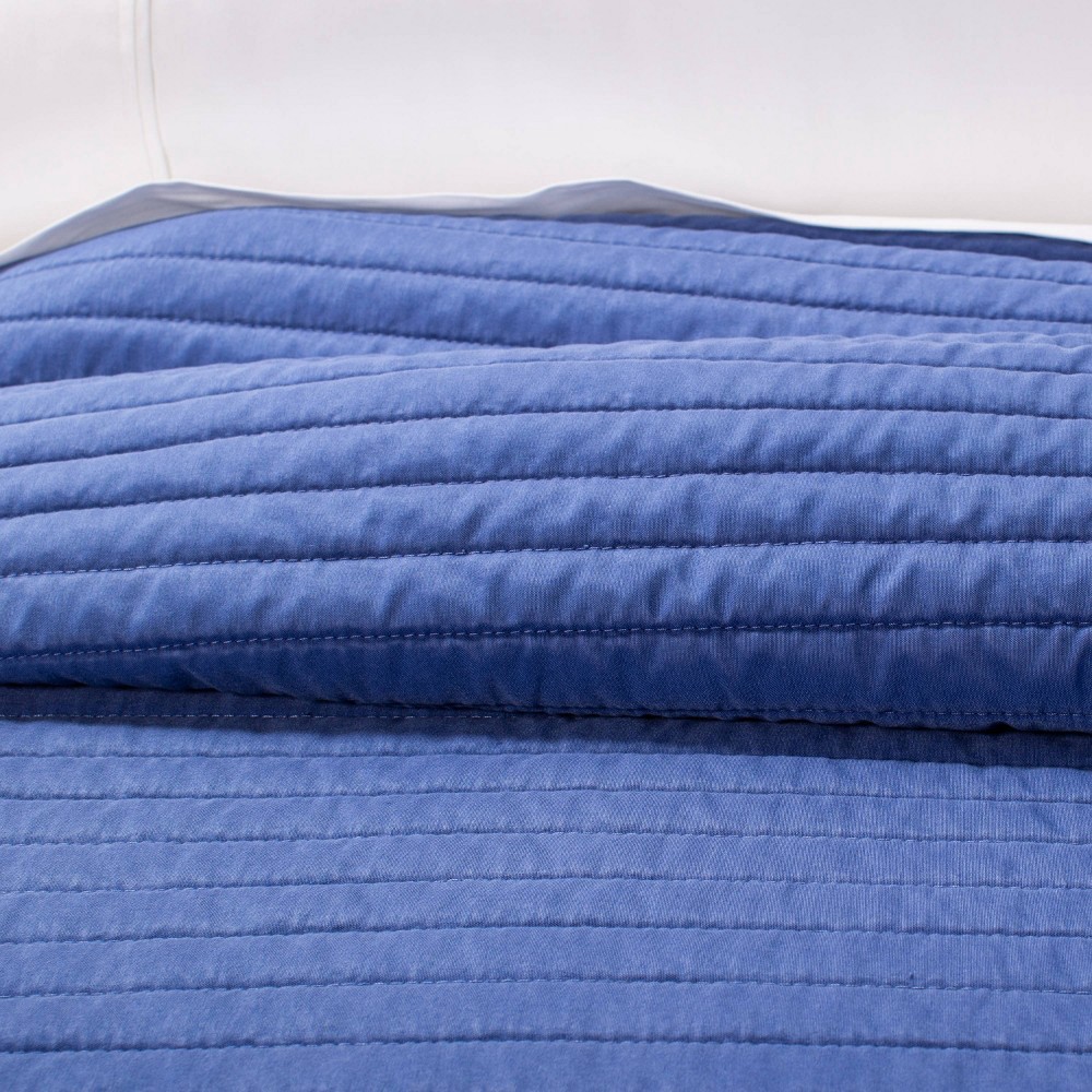 slide 3 of 6, Full/Queen Garment Washed Microfiber Quilt Blue - Room Essentials, 1 ct